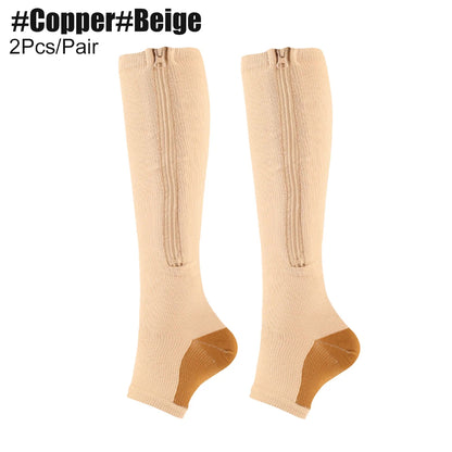 Zipper compression socks, copper beige knee-high, 2-pack by ViralGalleria.com