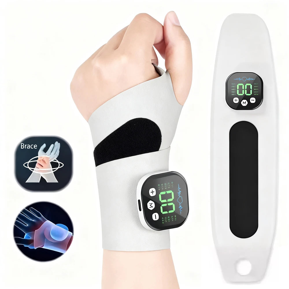 EMS Wrist Massager, white two-piece set with adjustable cuff and digital display by ViralGalleria.com
