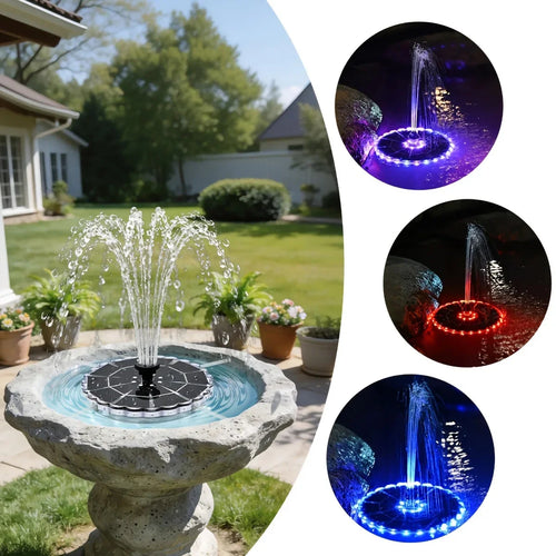 Outdoor Solar Fountain for Garden with a stone basin and LED color options