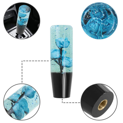 Universal Resin Shift Knob by ViralGalleria.com; blue floral resin with black lower handle and threaded insert.