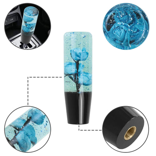 Universal Resin Shift Knob by ViralGalleria.com; blue floral resin with black lower handle and threaded insert.