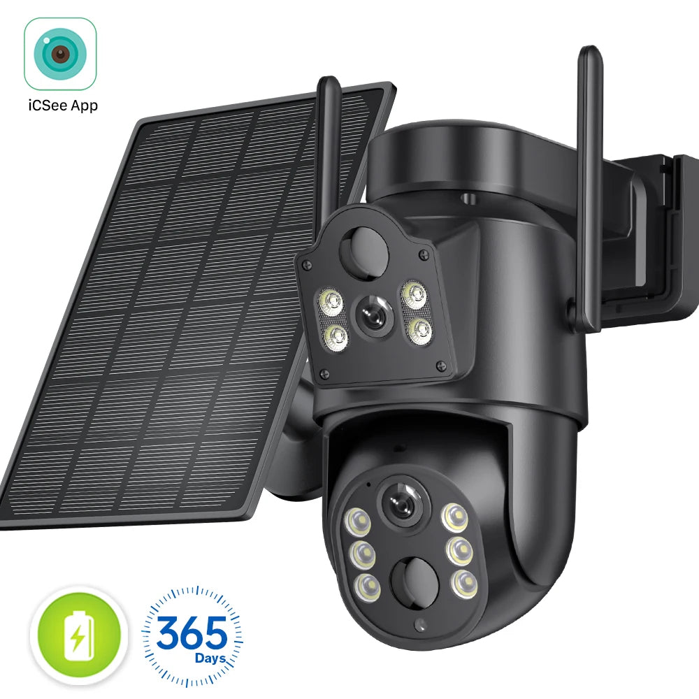Cámara Solar de Doble Lente 4K WiFi para Exteriores