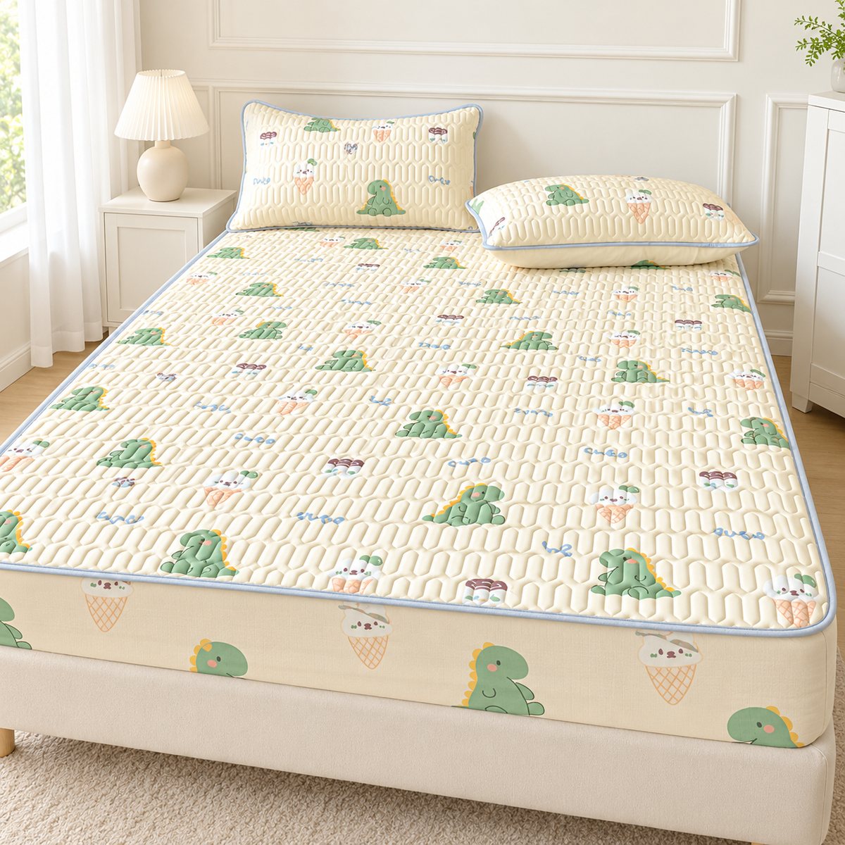 Quilted Printed Fitted Mattress Cover Set