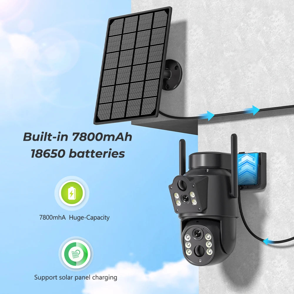 Cámara Solar de Doble Lente 4K WiFi para Exteriores