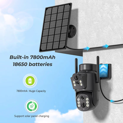 Cámara Solar de Doble Lente 4K WiFi para Exteriores