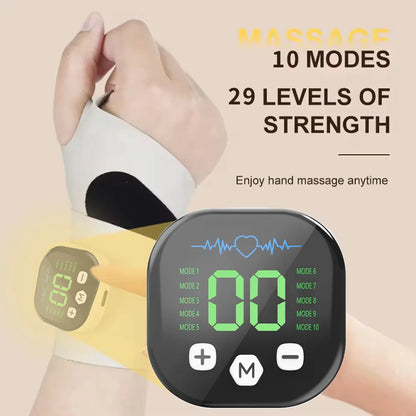 EMS Wrist Massager by ViralGalleria.com; two devices with a wrist-wrap massager and a green LED display control unit