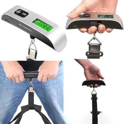 Portable digital hanging scale with strap, silver body, ViralGalleria.com