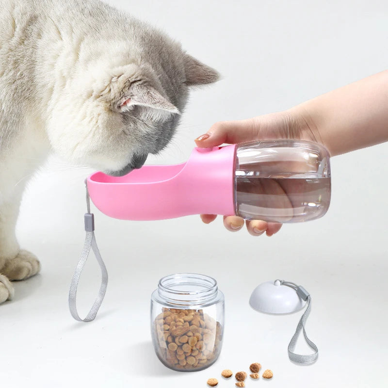 Botella de agua portátil para perros con recipiente para comida