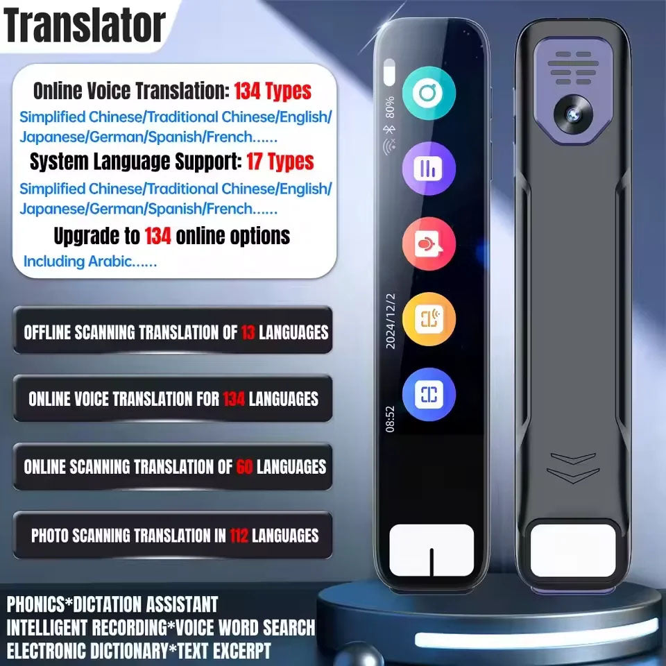 GPT AI Translation Pen by ViralGalleria.com, handheld black electronic translator with online and offline multilingual support.