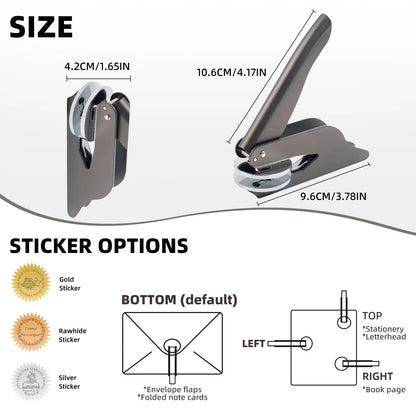 Custom Embosser for Books by ViralGalleria.com; gray metal handheld embossing tool