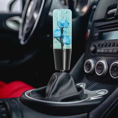 Universal resin shift knob with blue floral design for car interior