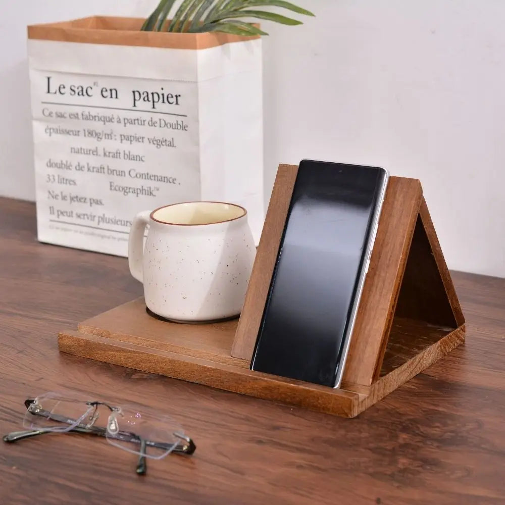 Wooden Book Stand With Cup Holder