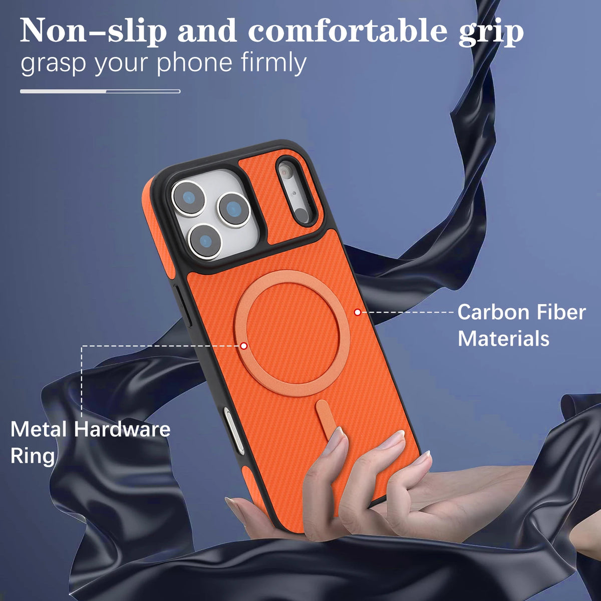 Carbon Fiber Case for iPhone by ViralGalleria.com, orange with black bumper