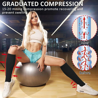 Zipper Compression Socks, knee-high black socks with 15-20 mmHg graduated compression