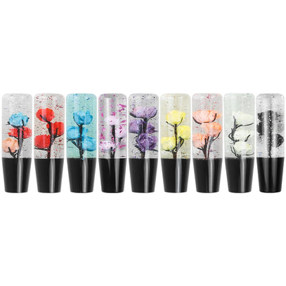 Universal resin shift knob set with clear resin floral designs and black bases