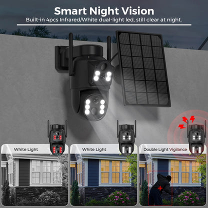Cámara Solar de Doble Lente 4K WiFi para Exteriores