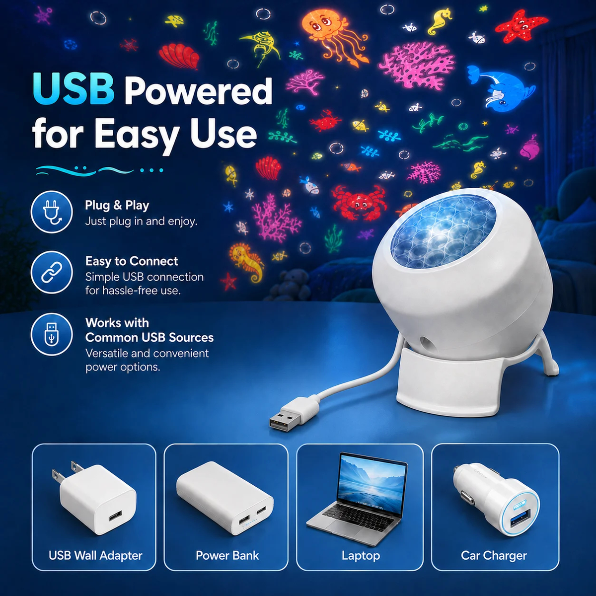 Ocean & Christmas Projection Night Light