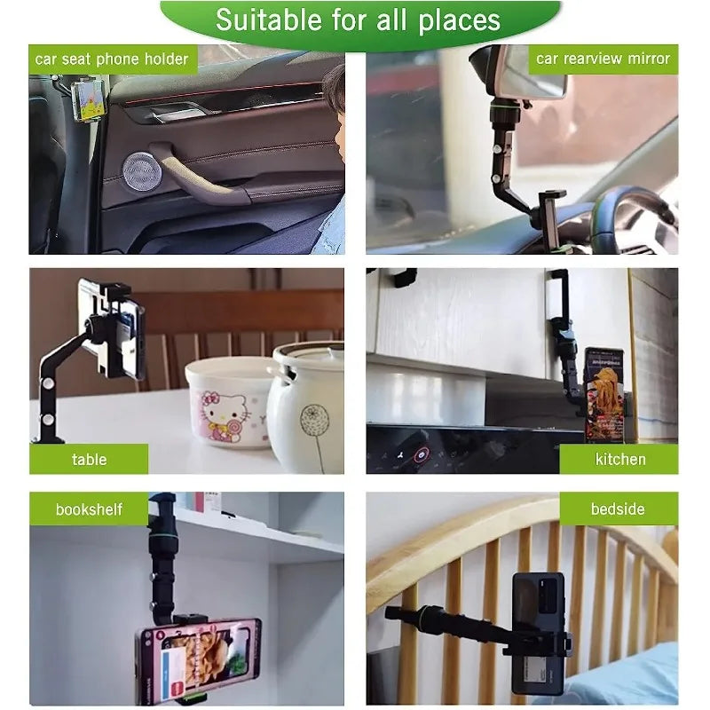 Multifunctional Rearview Mirror Phone Holder, black, ViralGalleria.com; versatile car mirror and desk/table mount.