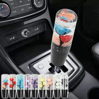 Universal Resin Shift Knob for vehicles; clear resin with embedded multicolor rose, 12 color variants