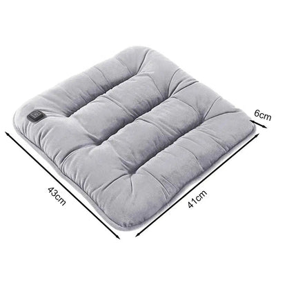 Car heated seat cushion, gray quilted pad with on/off switch; 43 x 41 x 6 cm.