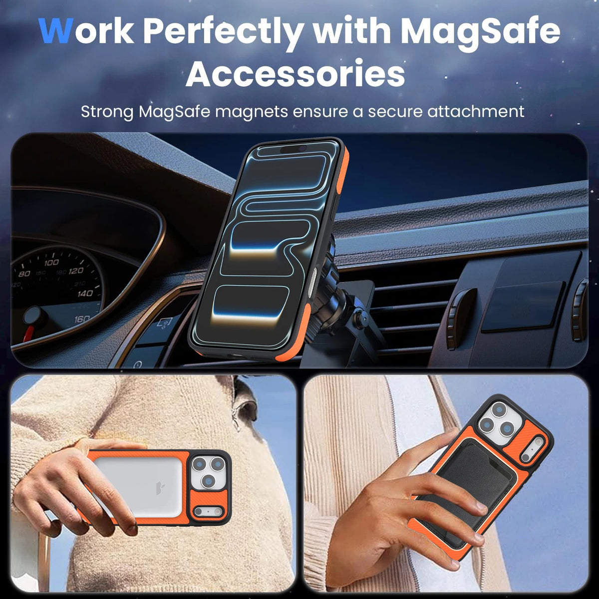 Carbon Fiber Case for iPhone by ViralGalleria.com, orange-accented premium telephone accessory