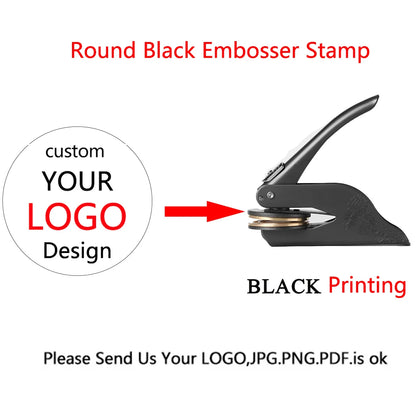Custom Embosser for Books; round black stamp for your logo.