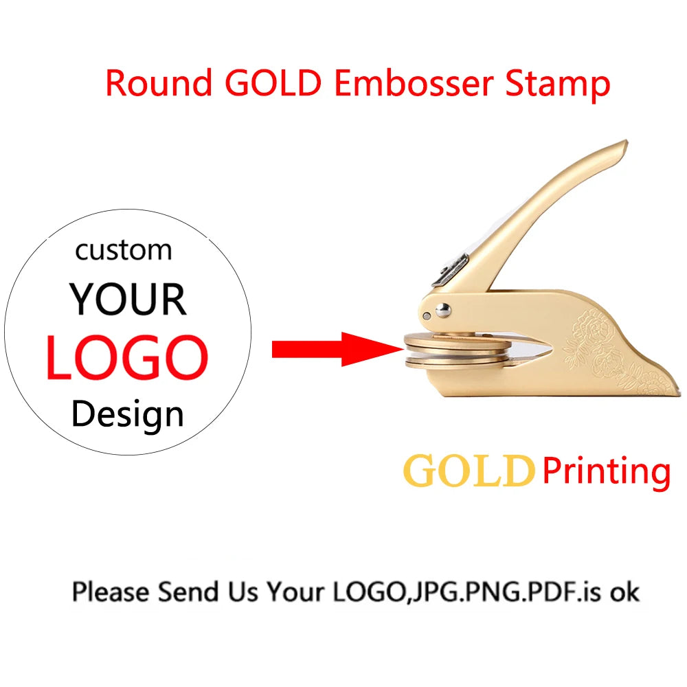 Custom Embosser for Books by ViralGalleria.com, gold-toned logo stamp for professional embossing