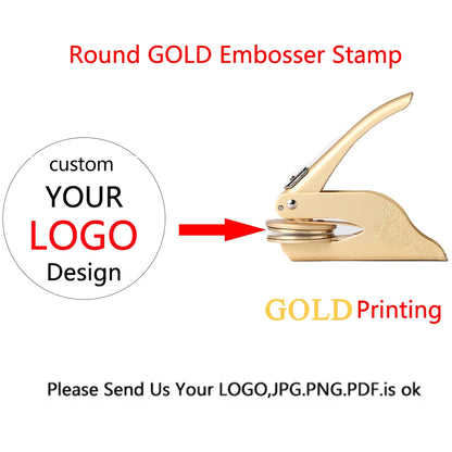 Custom Embosser for Books by ViralGalleria.com, gold-toned logo stamp for professional embossing