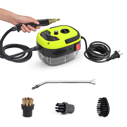 2500W lime green high-pressure steam cleaner with hose and four attachments