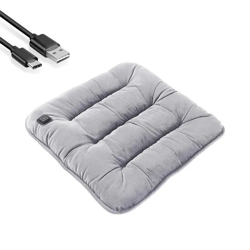 Car heated seat cushion, gray quilted with USB power cable