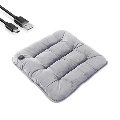 Car heated seat cushion, gray quilted with USB power cable