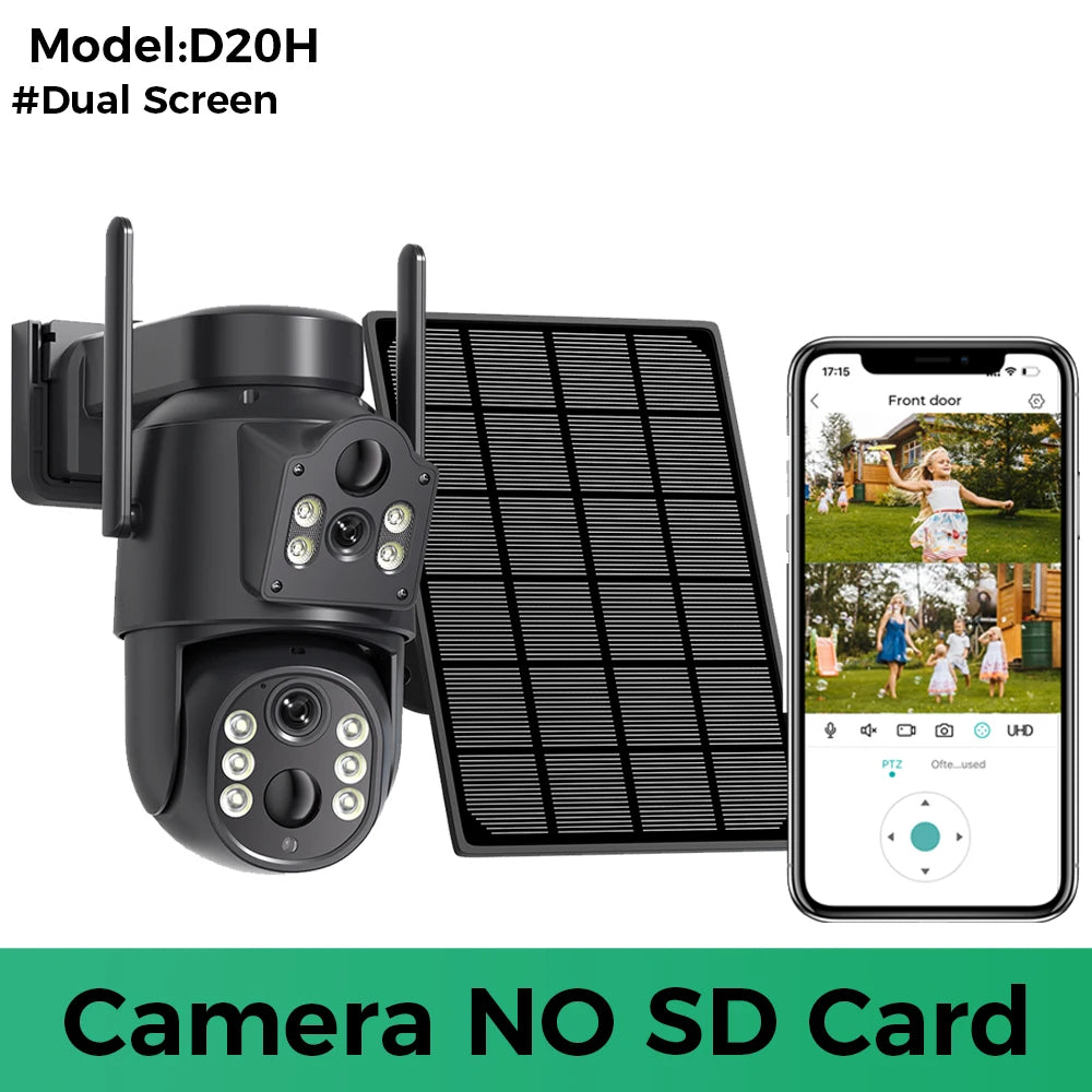 Cámara Solar de Doble Lente 4K WiFi para Exteriores