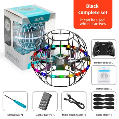 Intelligent Obstacle Avoidance RC Drone ViralGalleria.com, black cage quadcopter with multicolor LEDs and remote control