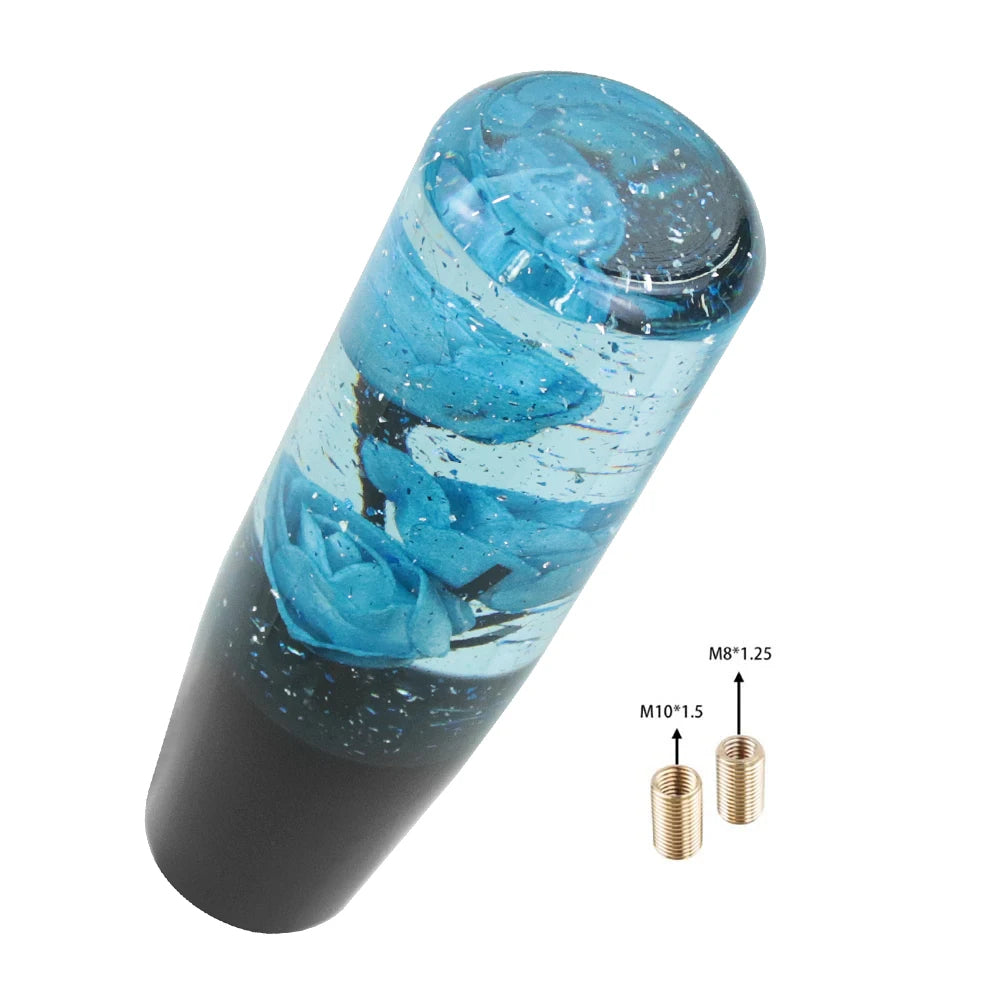Universal Resin Shift Knob blue swirled resin with black base by ViralGalleria.com, includes brass adapters