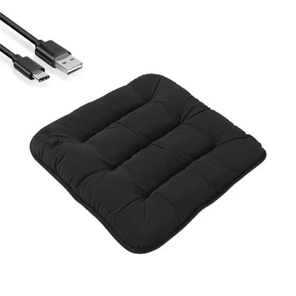Car heated seat cushion, black quilted USB-powered seat pad for comfort