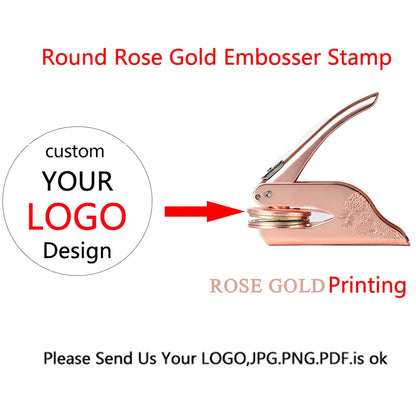Custom Embosser for Books in rose gold with floral engraving and logo customization