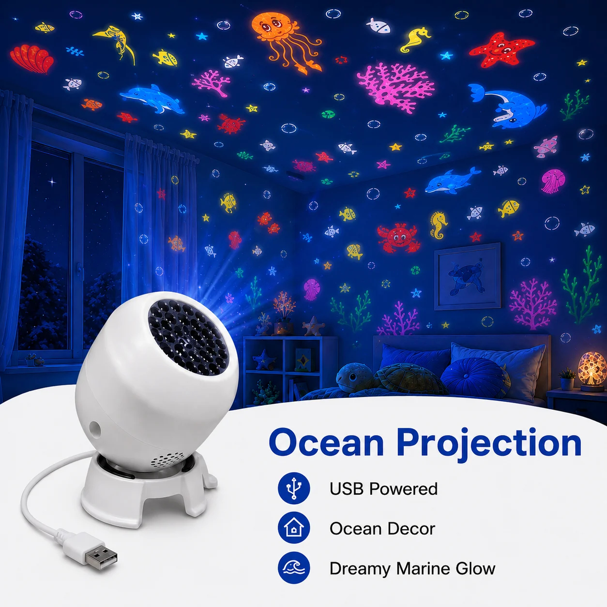 Ocean & Christmas Projection Night Light