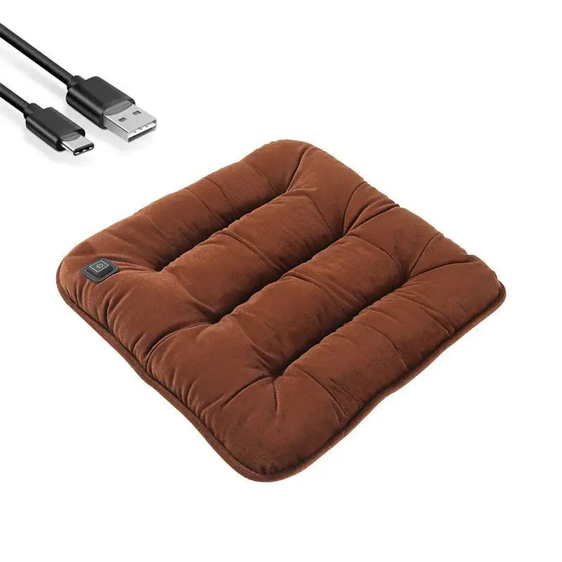 Car heated seat cushion, brown, USB-powered padded car seat pad