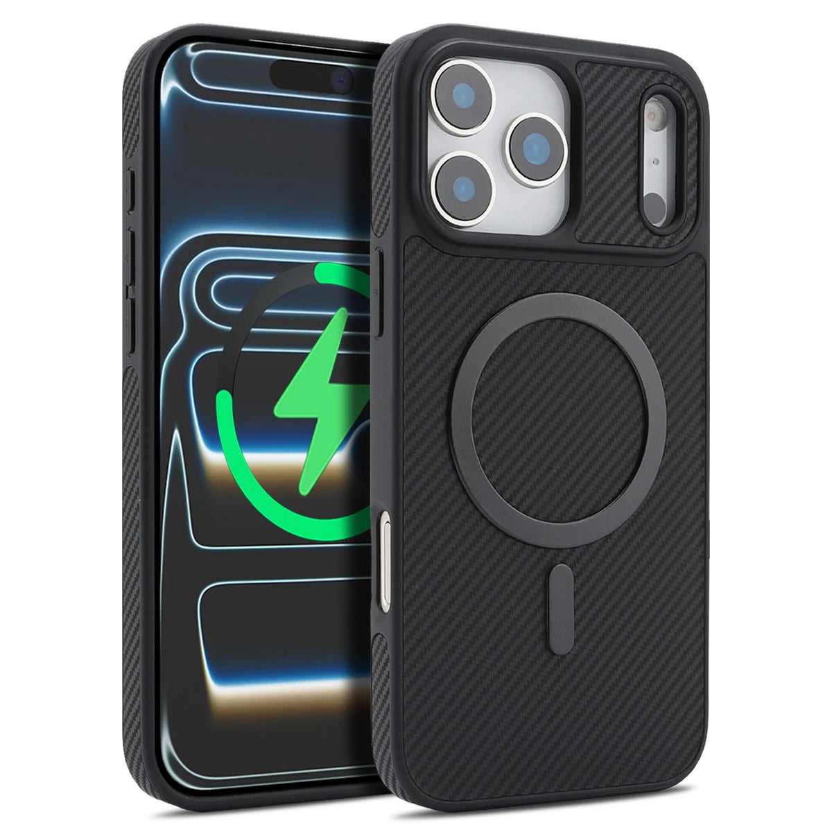 Carbon Fiber Case for iPhone by ViralGalleria.com with circular back ring stand