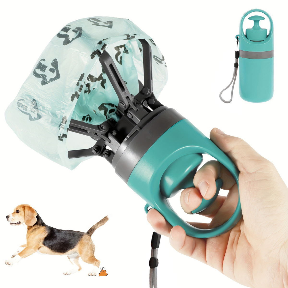 Portable teal dog poop scooper with bag attachment for easy cleanup, ViralGalleria.com Dog Supplies